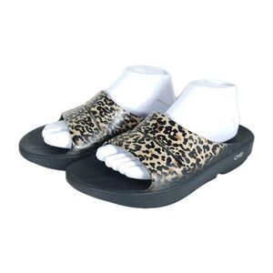 OOFOS Ooahh US M8 M10 Cheetah Print Black Slides Sandals Shoes Limited Edition